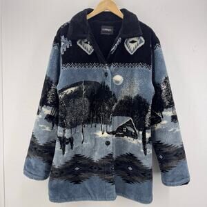 Vintage Outbrook Aztec Southwestern Fleece Horses Buttons Coat Women Small